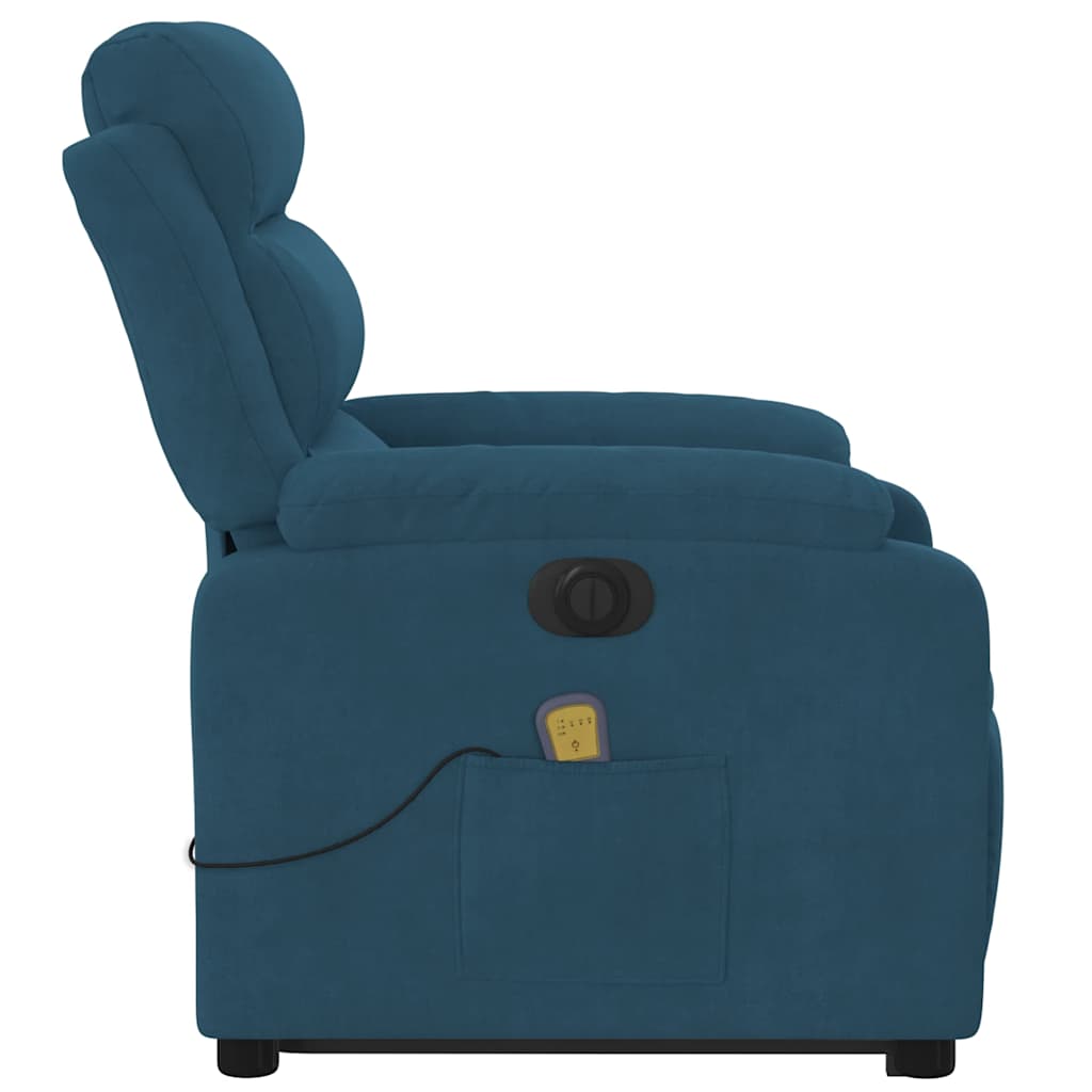 Poltrona massagens reclinável elevatória elétrica veludo azul