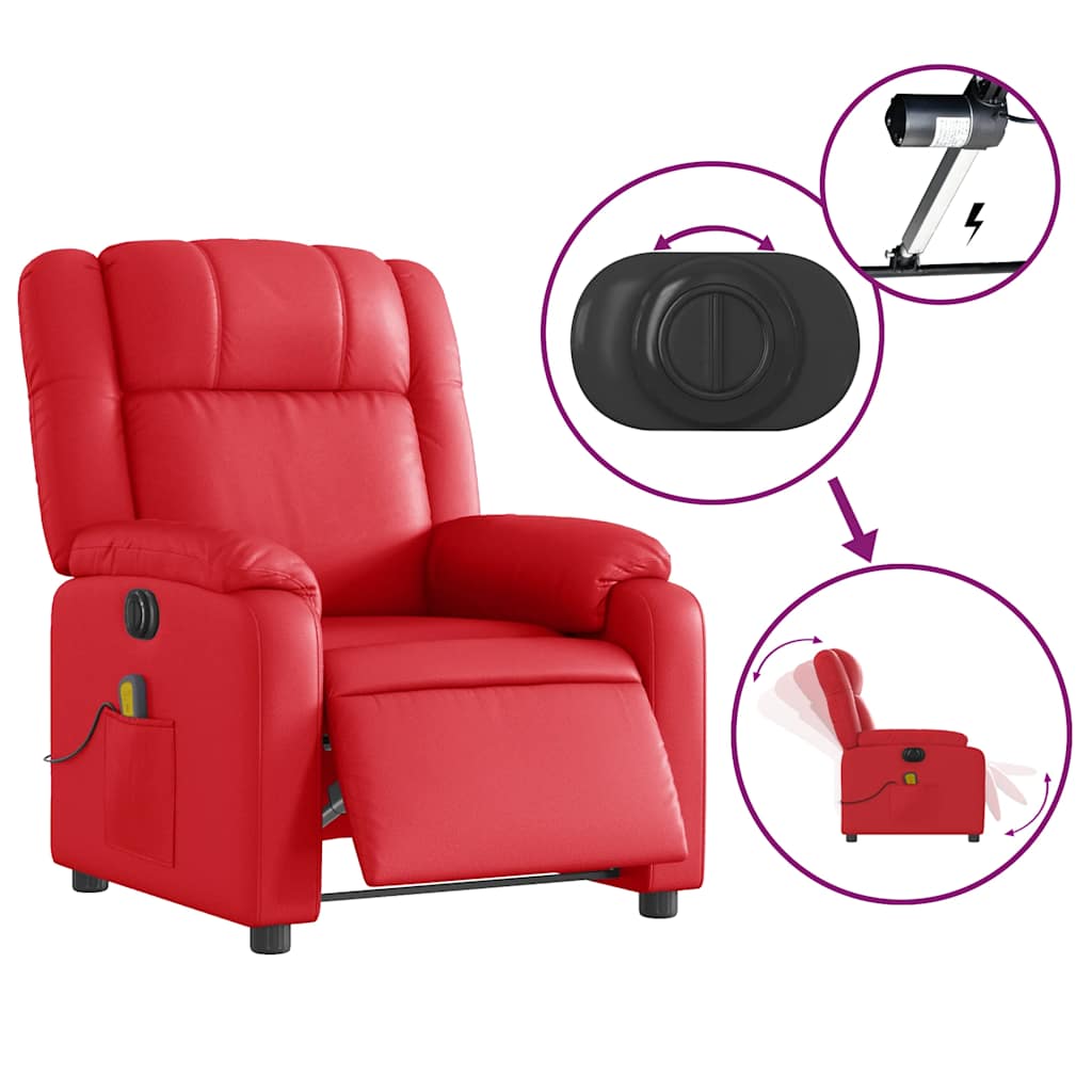 Poltrona massagens reclinável elétrica couro artif. vermelho