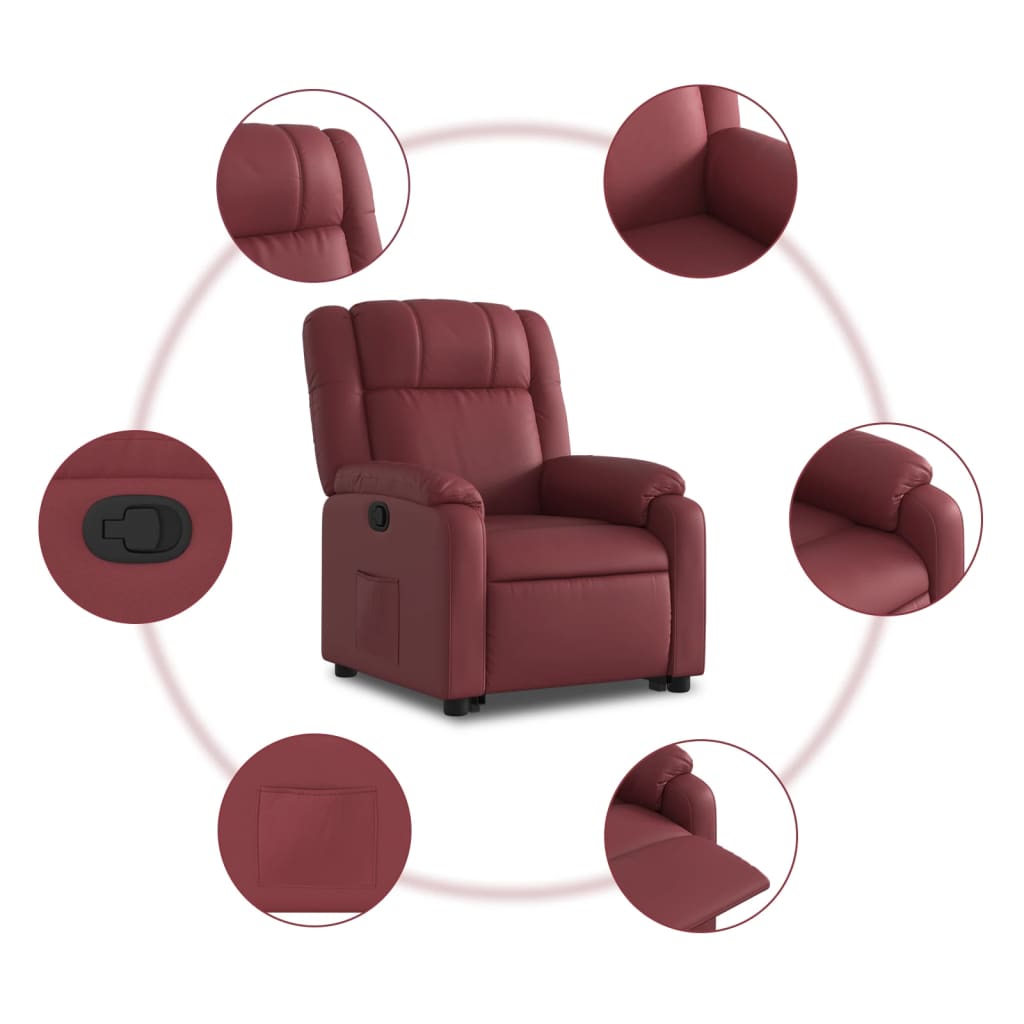 Poltrona reclinável elevatória couro artificial vermelho tinto