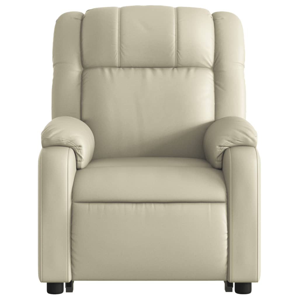 Poltrona reclinável elevatória elétrica couro artificial creme