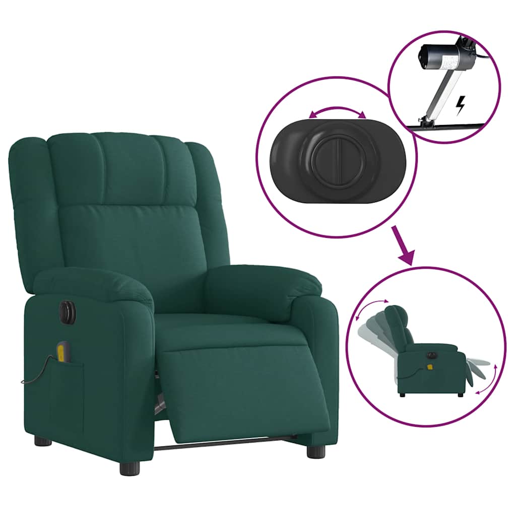 Poltrona reclinável de massagens elétrica tecido verde-escuro