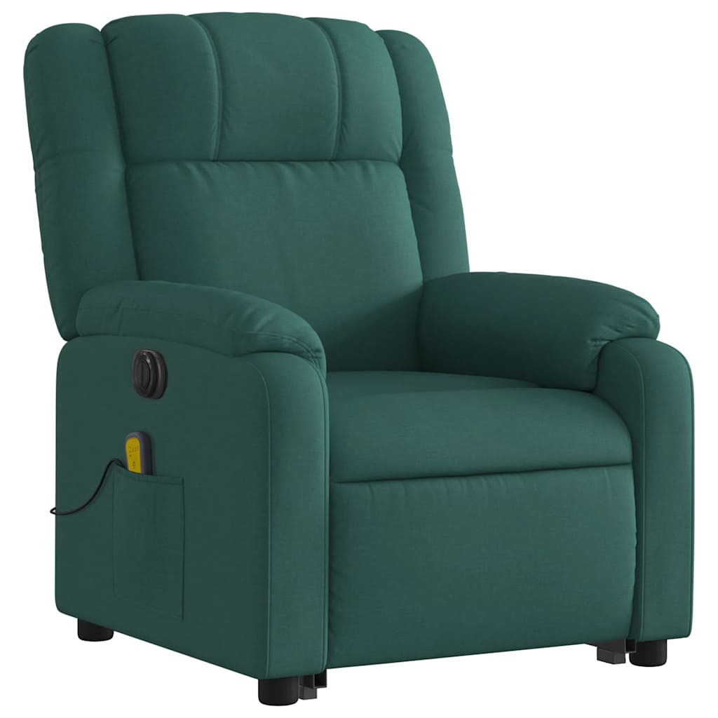 Poltrona elétrica elevatória massagens tecido verde-escuro