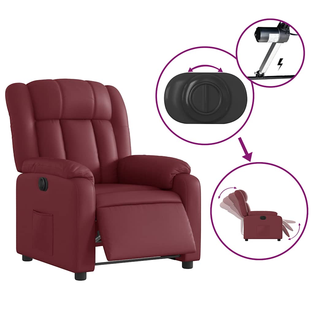 Poltrona reclinável elétrica couro artificial vermelho tinto