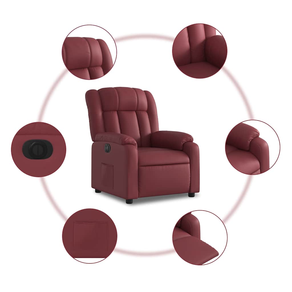 Poltrona reclinável elétrica couro artificial vermelho tinto