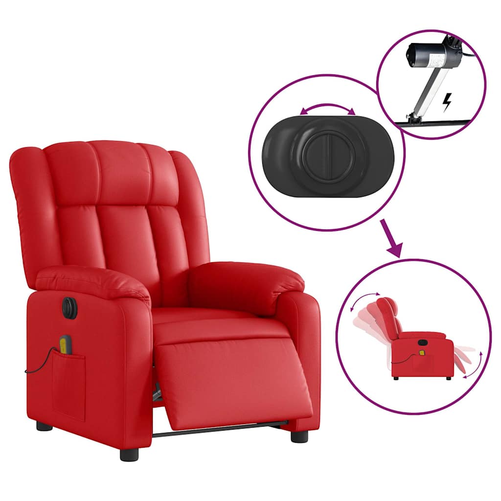 Poltrona massagens reclinável elétrica couro artif. vermelho
