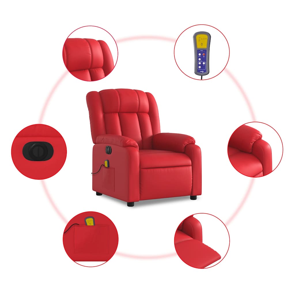 Poltrona massagens reclinável elétrica couro artif. vermelho