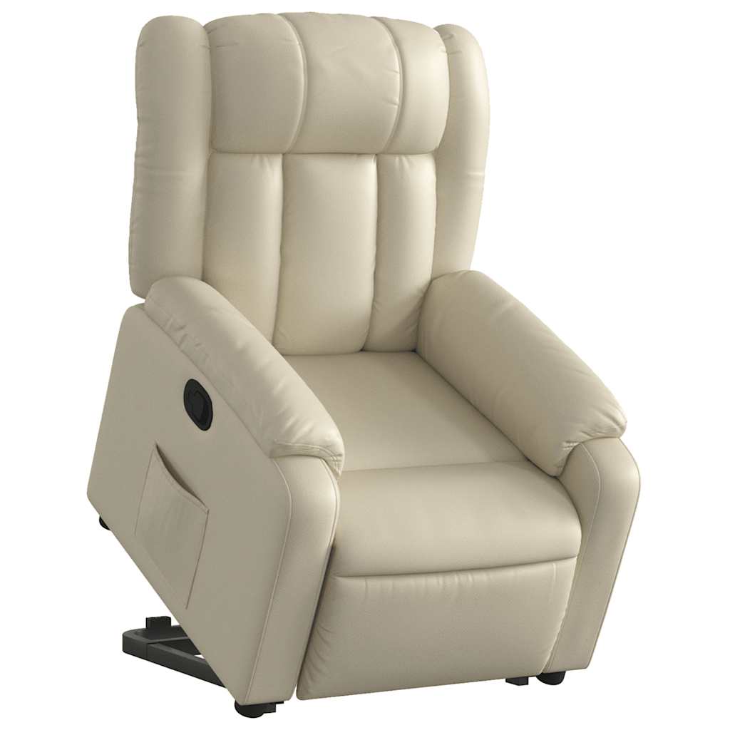 Poltrona reclinável elevatória couro artificial cor creme