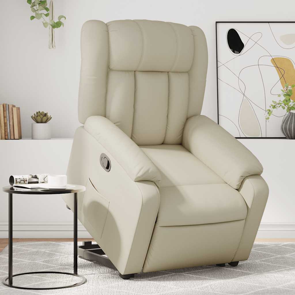 Poltrona reclinável elevatória couro artificial cor creme