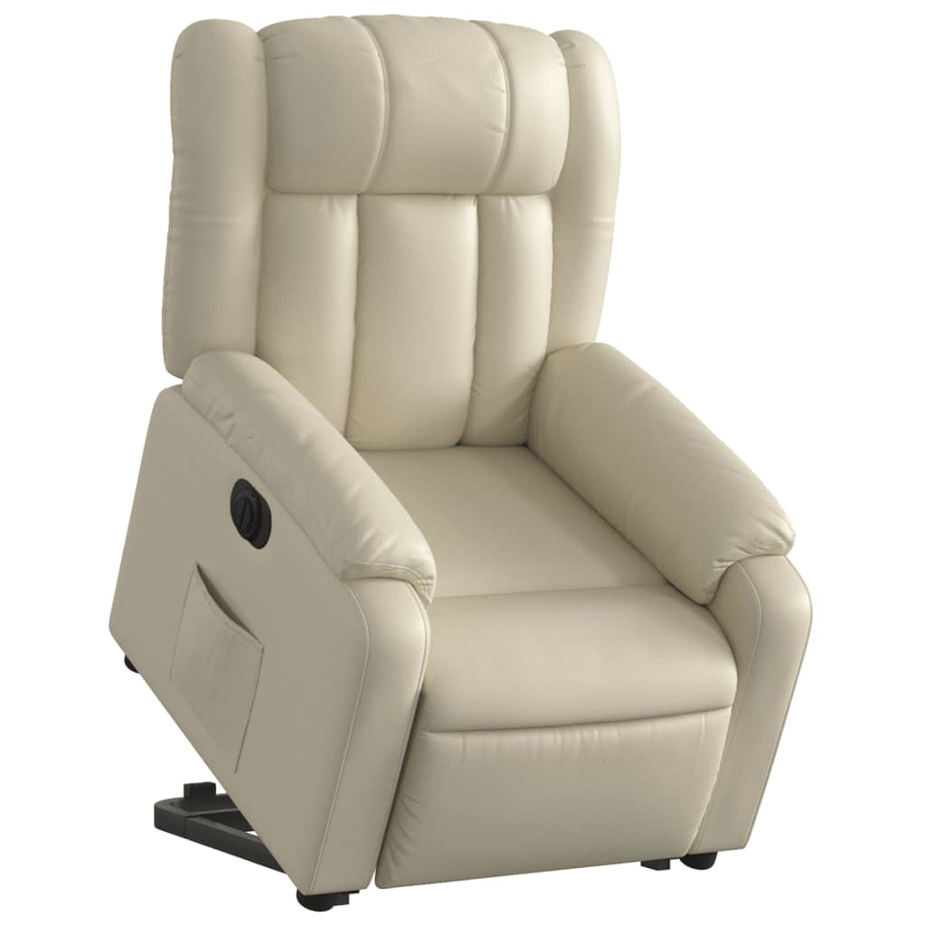 Poltrona reclinável elevatória elétrica couro artificial creme