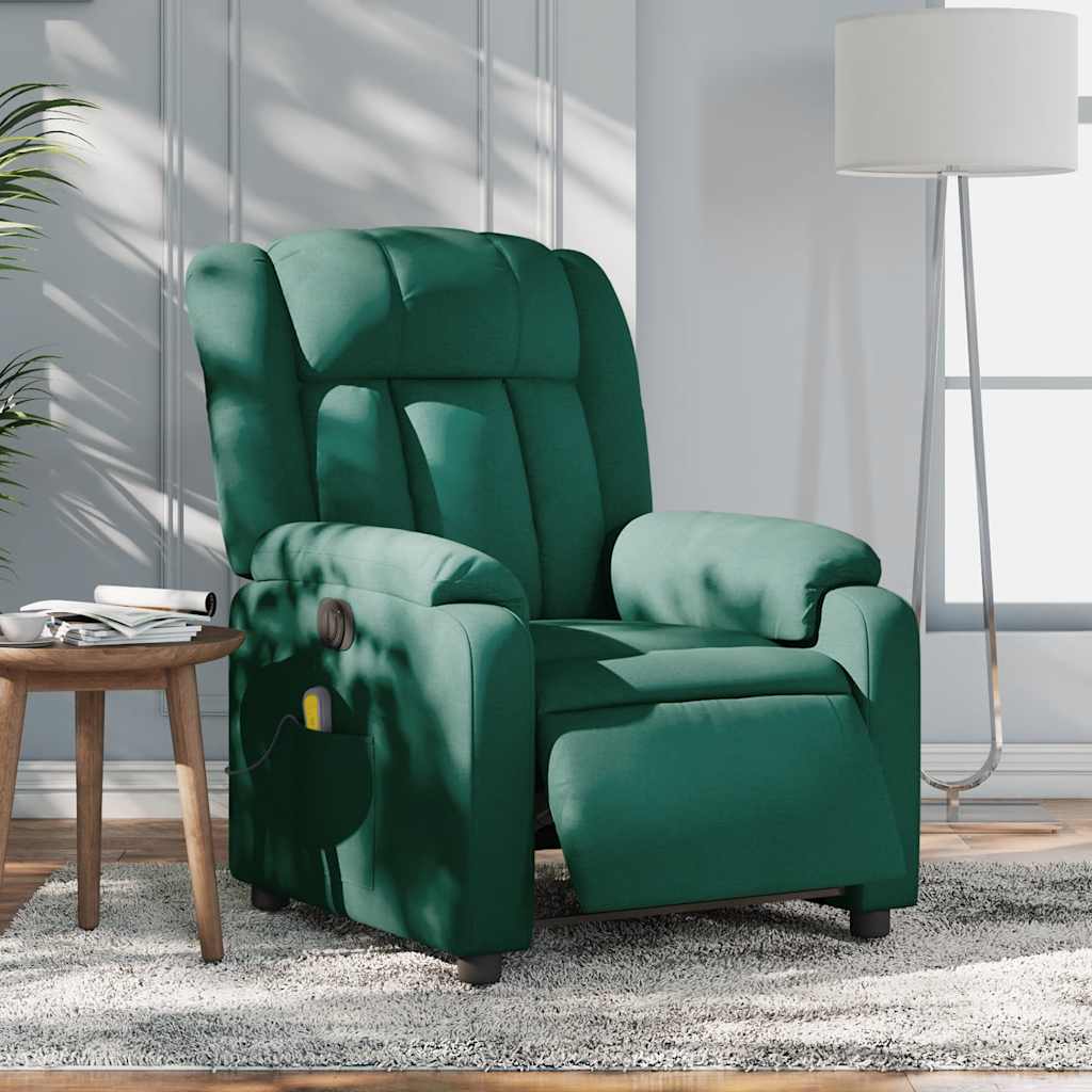 Poltrona reclinável de massagens elétrica tecido verde-escuro