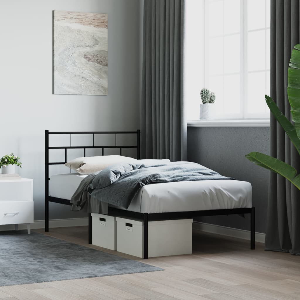 Estrutura de cama metal s/ colchão c/ cabeceira 75x190 cm preto