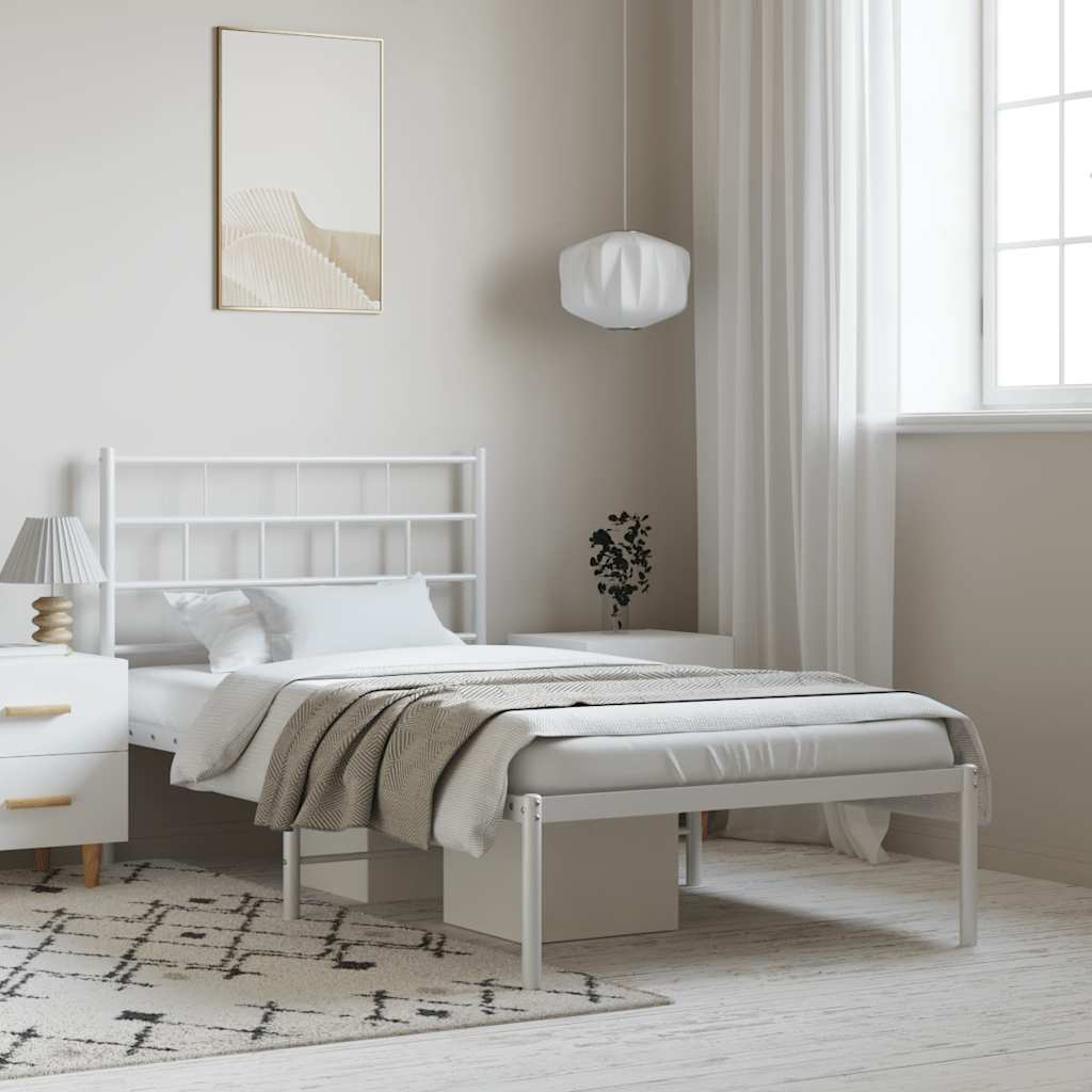 Estrutura de cama com cabeceira 100x200 cm metal branco