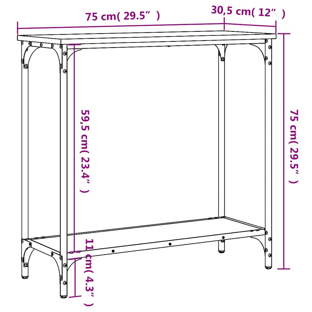 Mesa consola 75x30,5x75 cm derivados madeira carvalho castanho