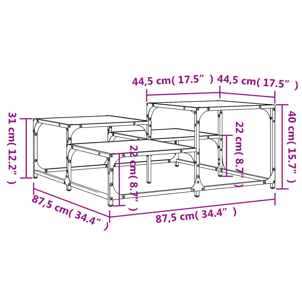 Mesa de centro 87,5x87,5x40cm derivados de madeira cinza sonoma