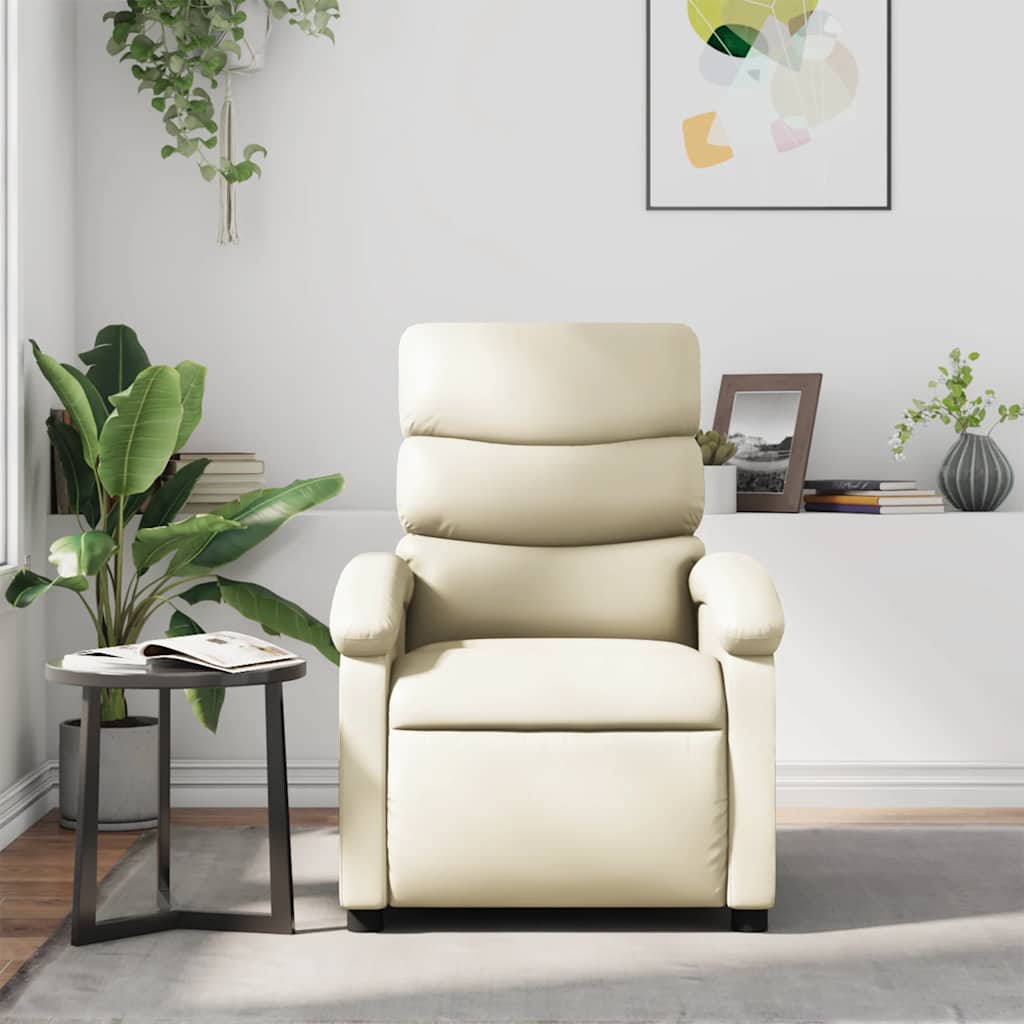 Poltrona de massagens reclinável couro artificial cor creme