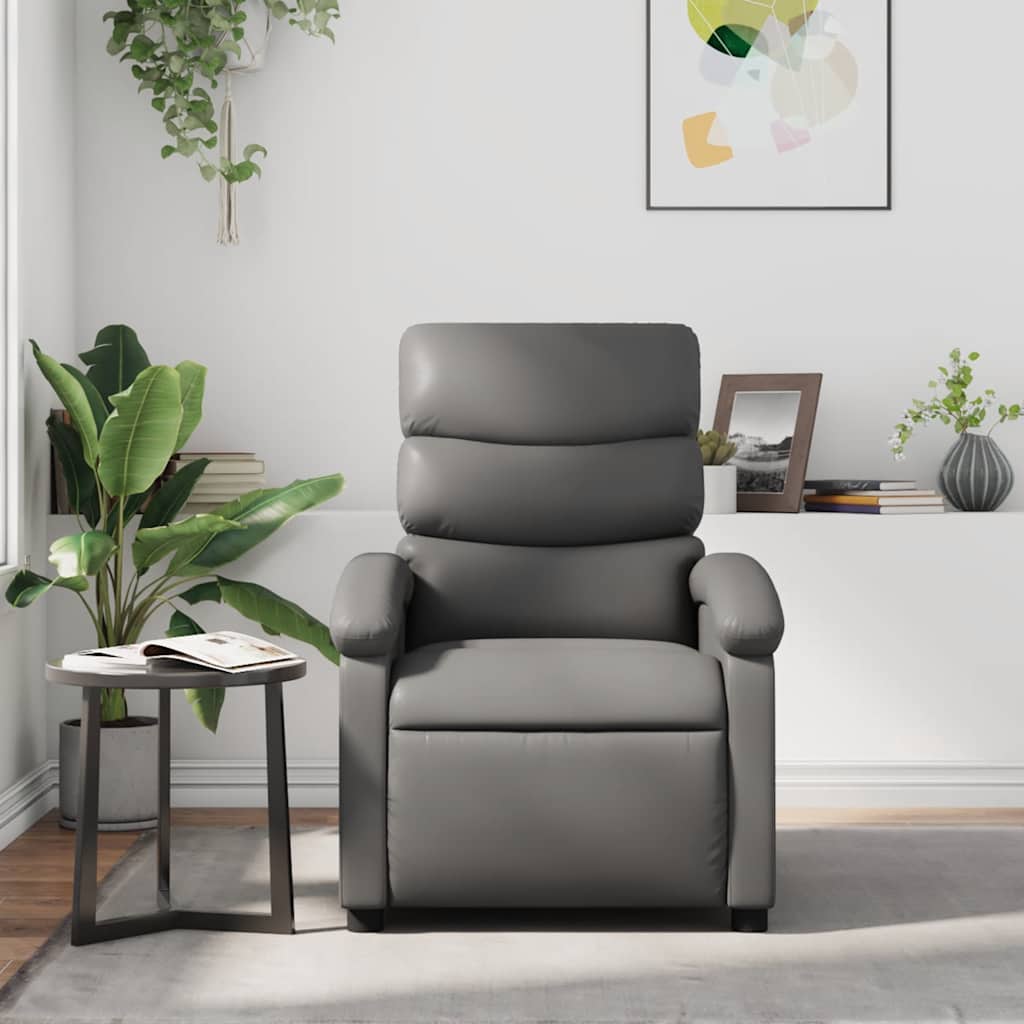 Poltrona de massagens reclinável couro artificial cinzento