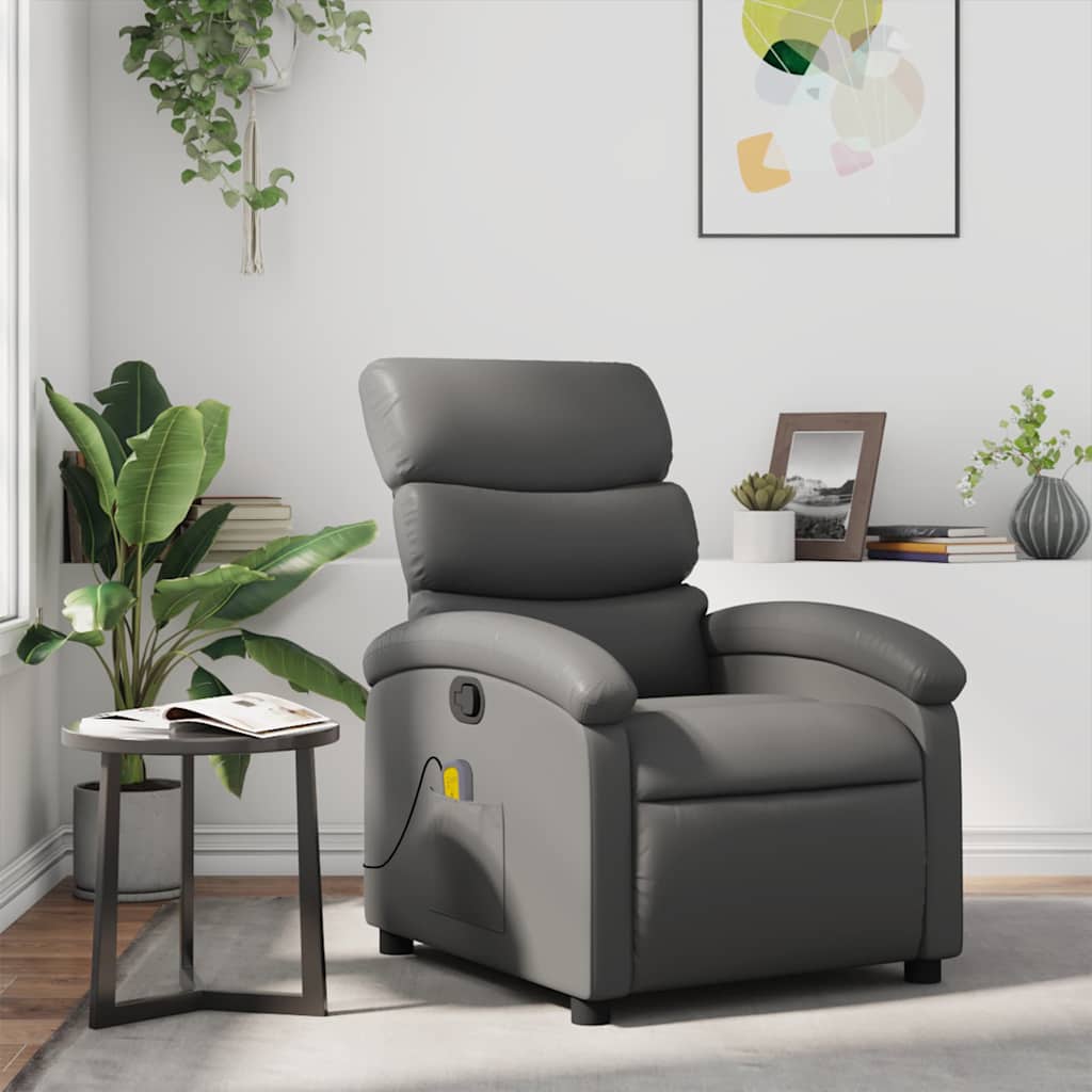 Poltrona de massagens reclinável couro artificial cinzento