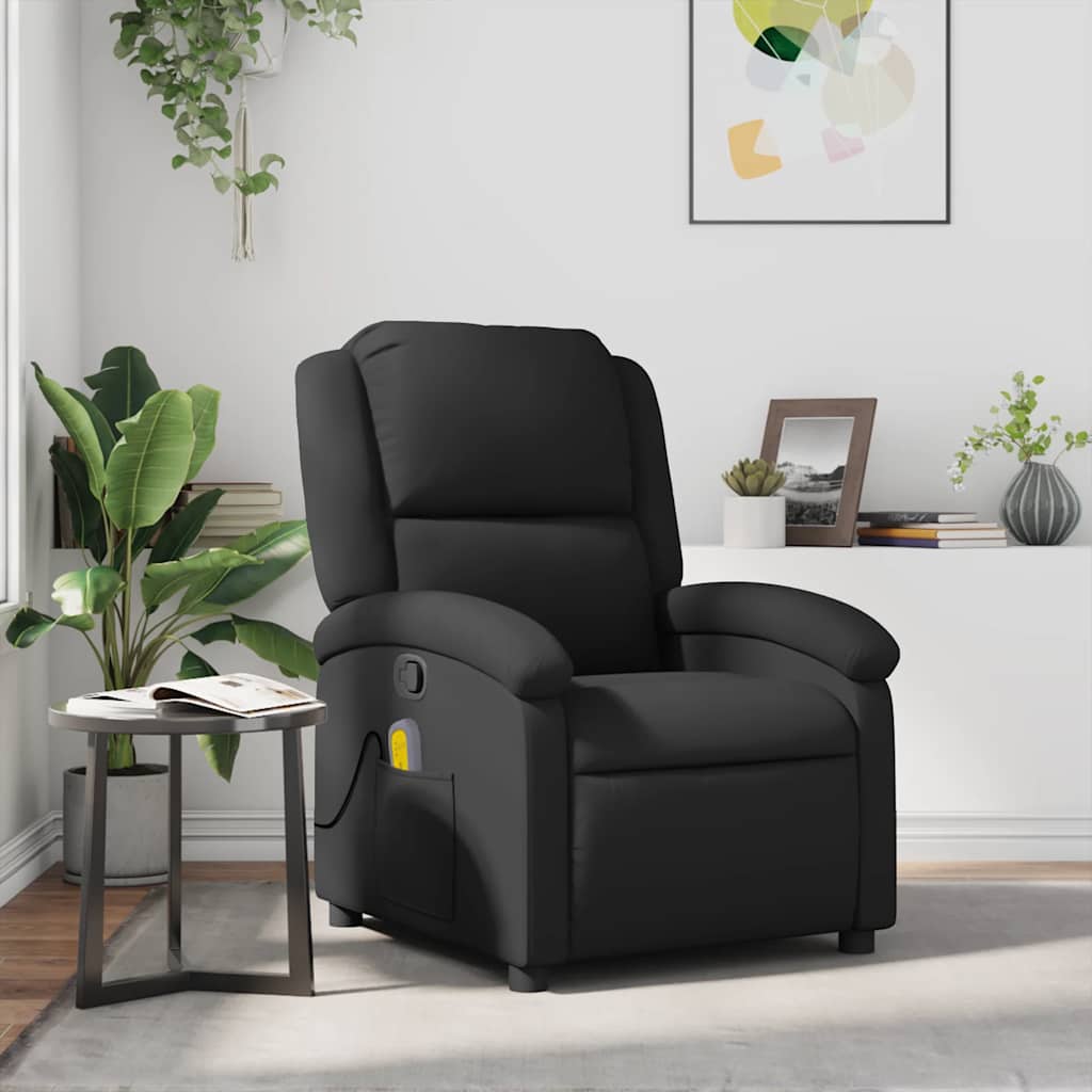 Poltrona de massagens reclinável couro genuíno preto