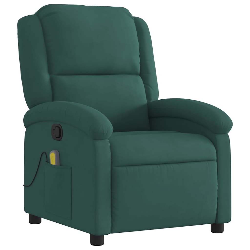 Poltrona de massagens reclinável veludo verde-escuro