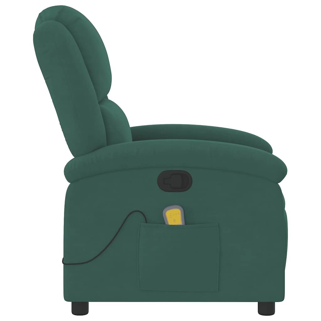 Poltrona de massagens reclinável veludo verde-escuro