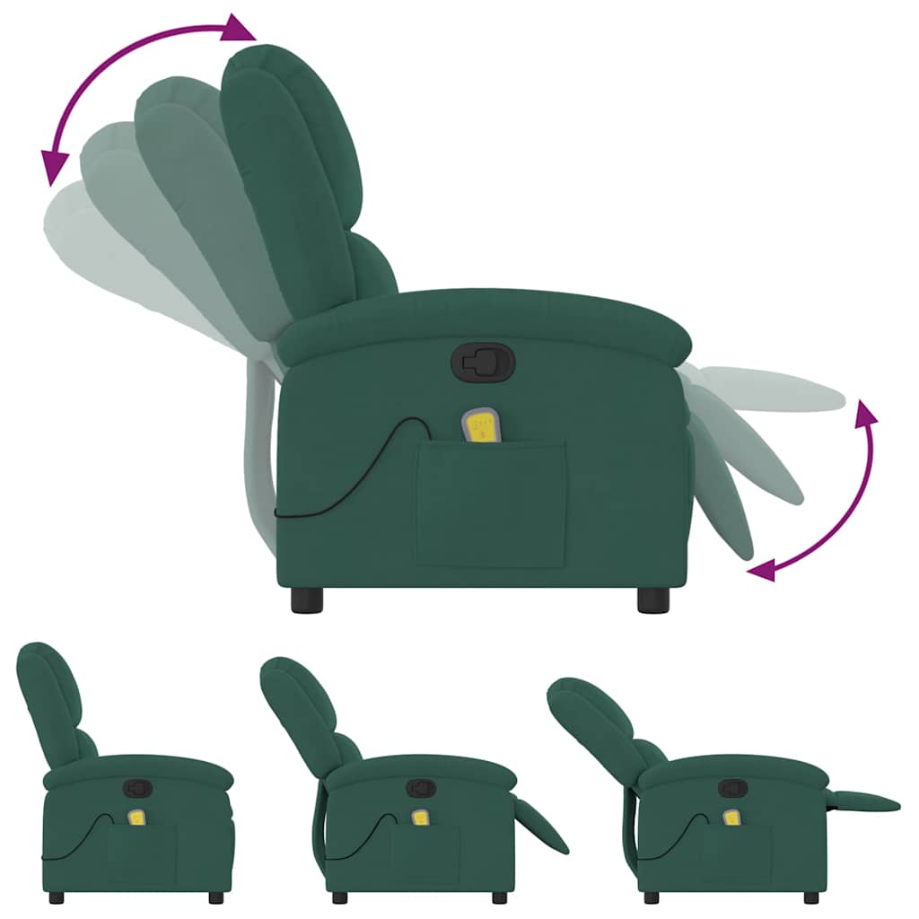 Poltrona de massagens reclinável veludo verde-escuro