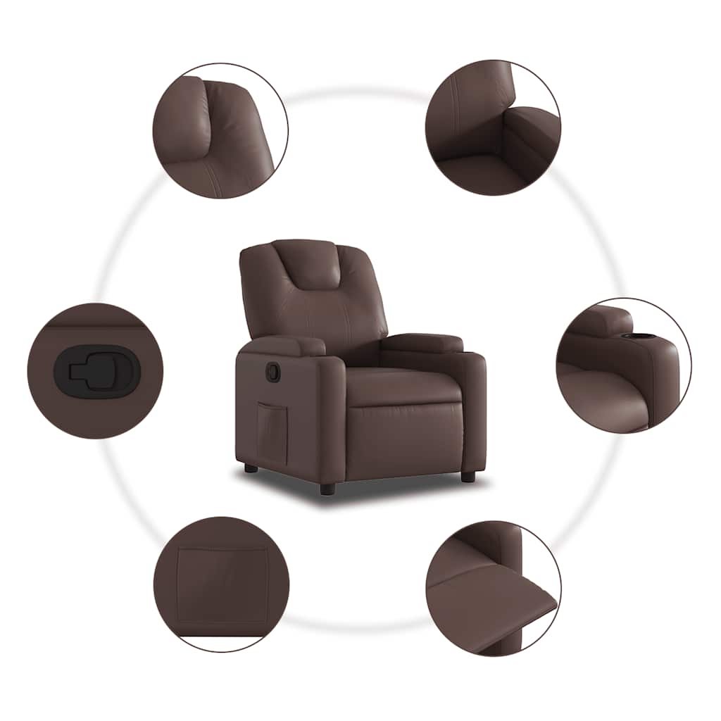 Poltrona reclinável couro artificial castanho