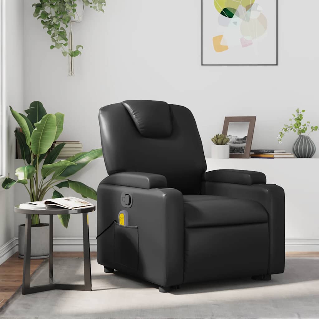 Poltrona de massagens reclinável couro artificial preto