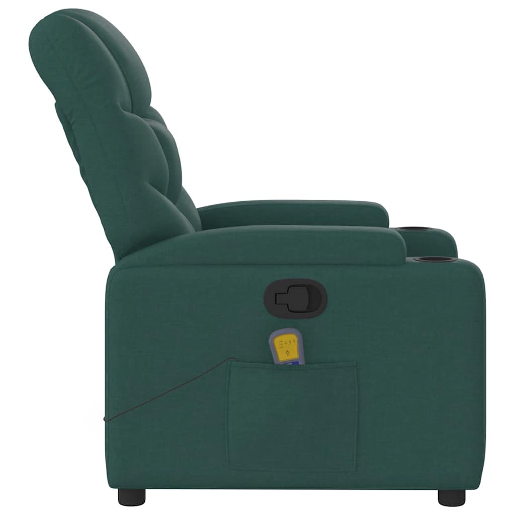 Poltrona de massagens reclinável tecido verde-escuro