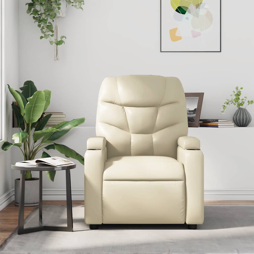 Poltrona de massagens reclinável couro artificial cor creme