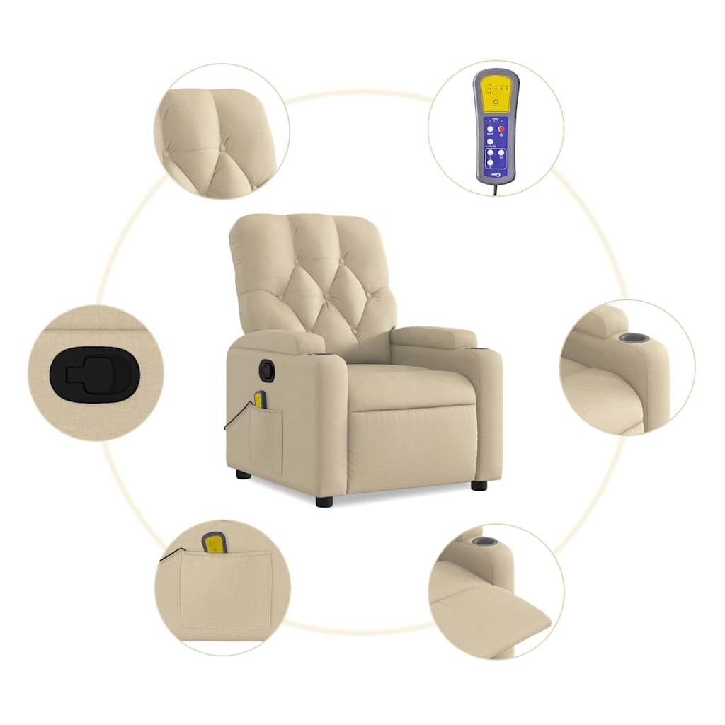Poltrona de massagens reclinável tecido cor creme