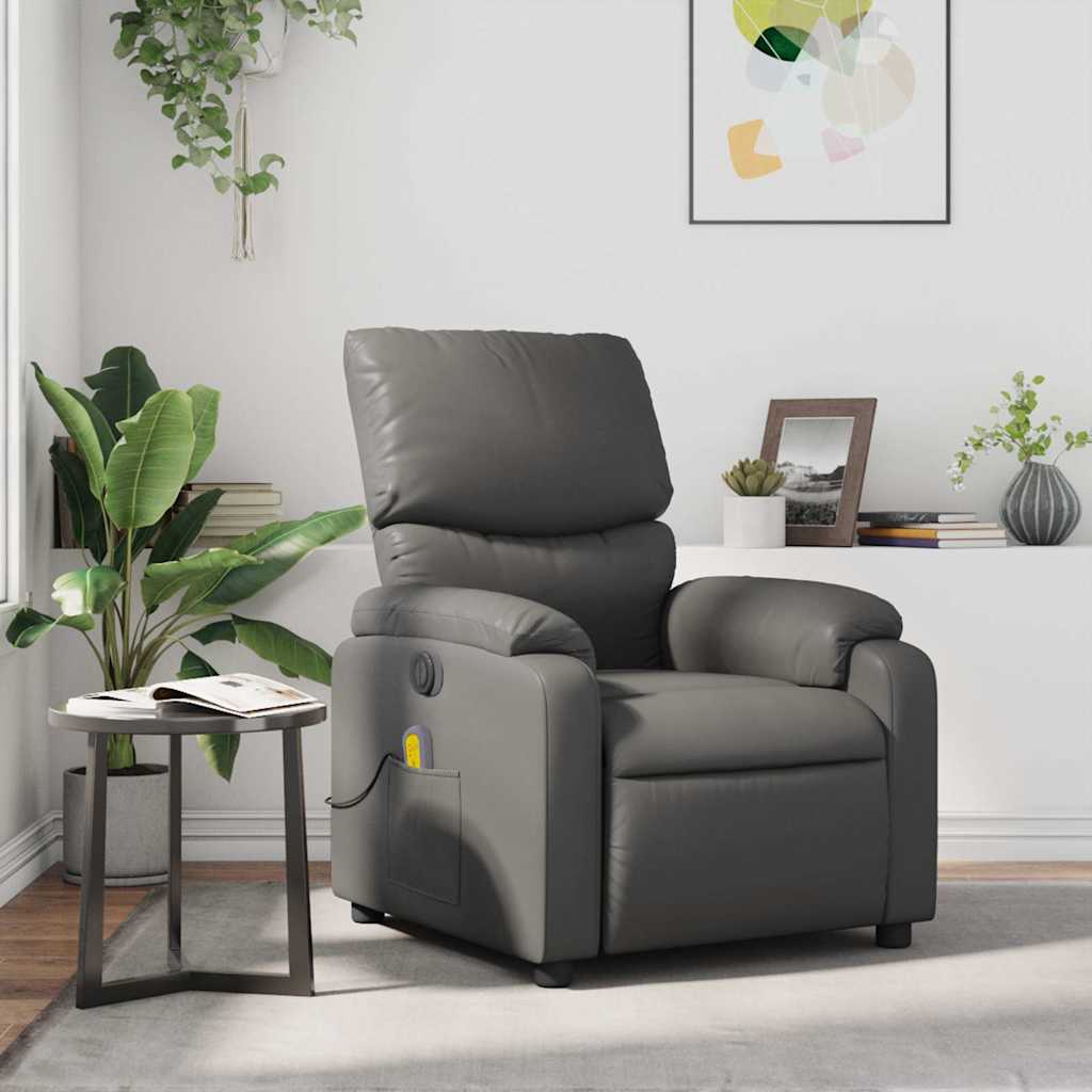 Poltrona de massagens reclinável couro artificial cinzento
