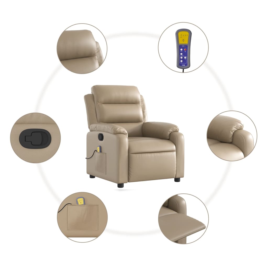 Poltrona de massagens reclinável couro artificial cappuccino