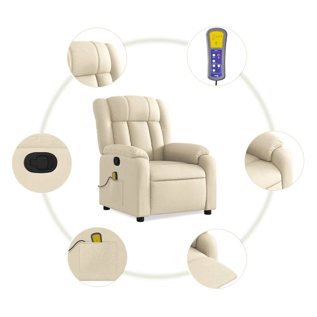 Poltrona de massagens reclinável tecido cor creme