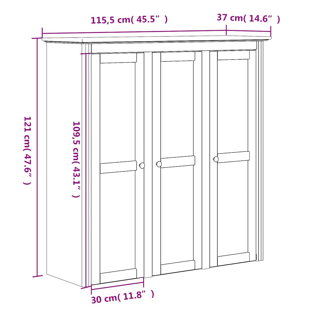 Aparador alto BODO 115,5x43x200,5 cm pinho maciço branco