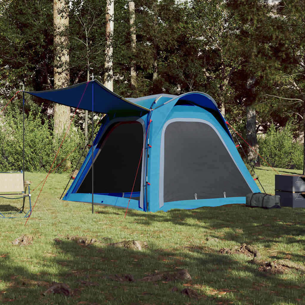Tenda de campismo 4 pessoas libertação rápida impermeável azul