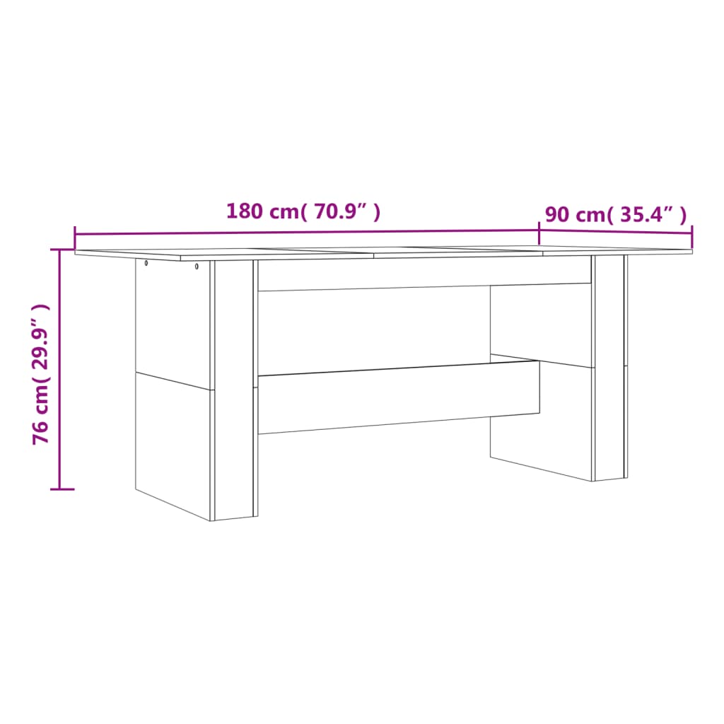 Mesa de jantar 180x90x76 cm derivados madeira carvalho fumado