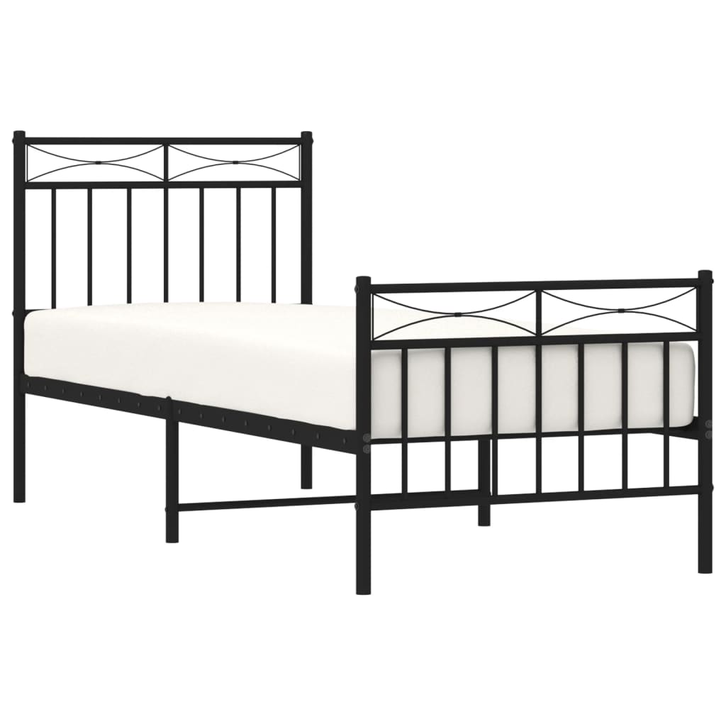 Estrutura de cama com cabeceira e pés 75x190 cm metal preto