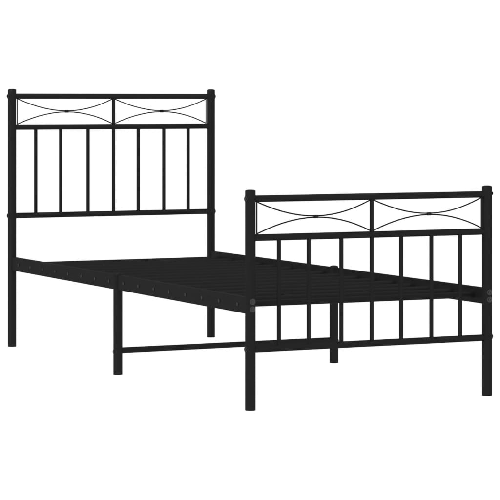 Estrutura de cama com cabeceira e pés 75x190 cm metal preto