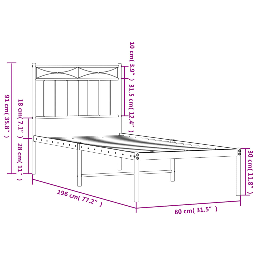 Estrutura de cama sem colchão com cabeceira 75x190 cm branco