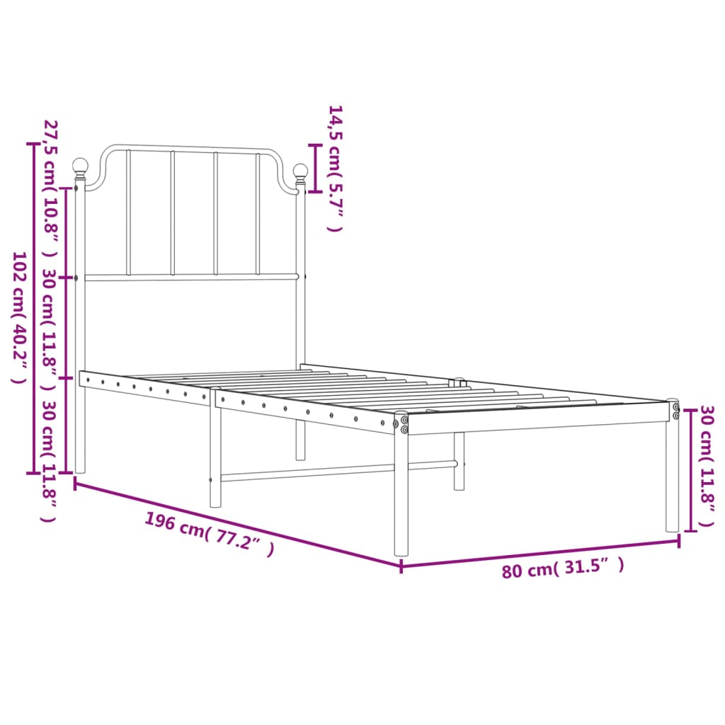 Estrutura de cama sem colchão com cabeceira 75x190 cm branco