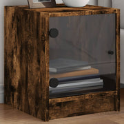 Mesa cabeceira c/ portas vidro 2 pcs 35x37x42cm carvalho fumado
