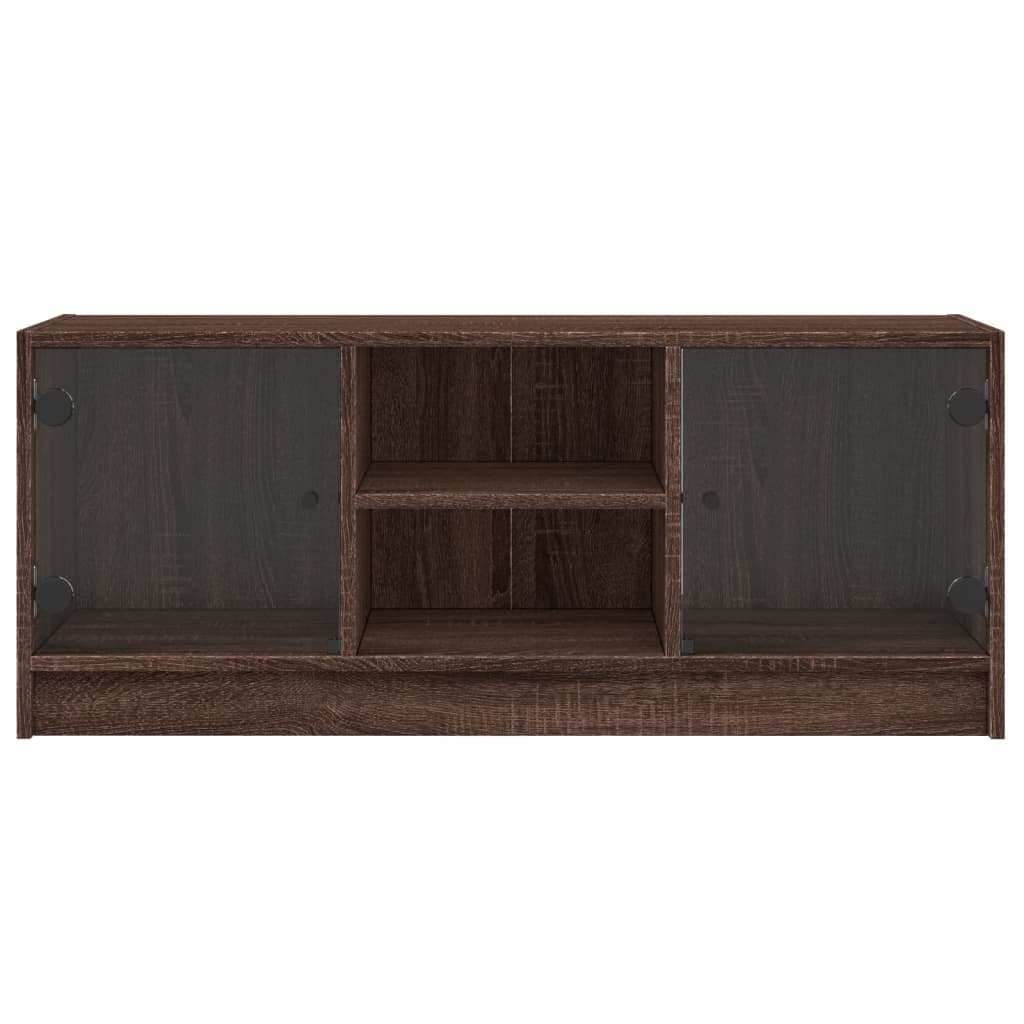 Móvel de TV c/ portas de vidro 102x37x42 cm carvalho castanho
