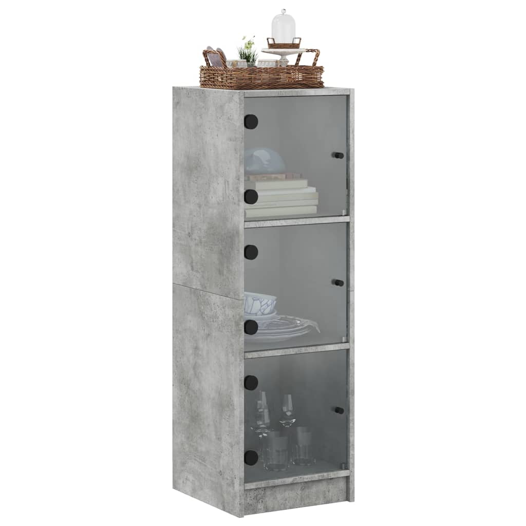Aparador alto c/ portas de vidro 35x37x109 cm cinzento cimento