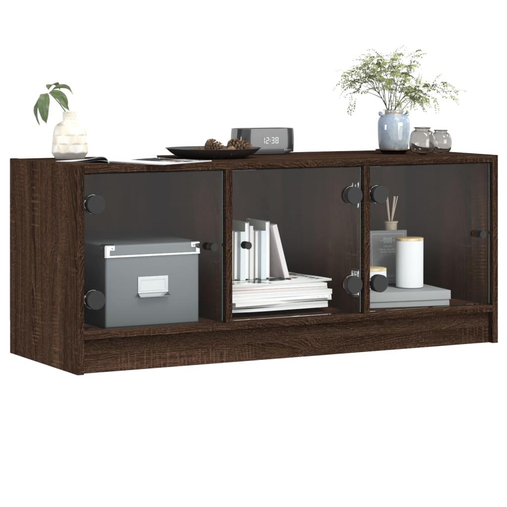 Móvel de TV c/ portas de vidro 102x37x42 cm carvalho castanho