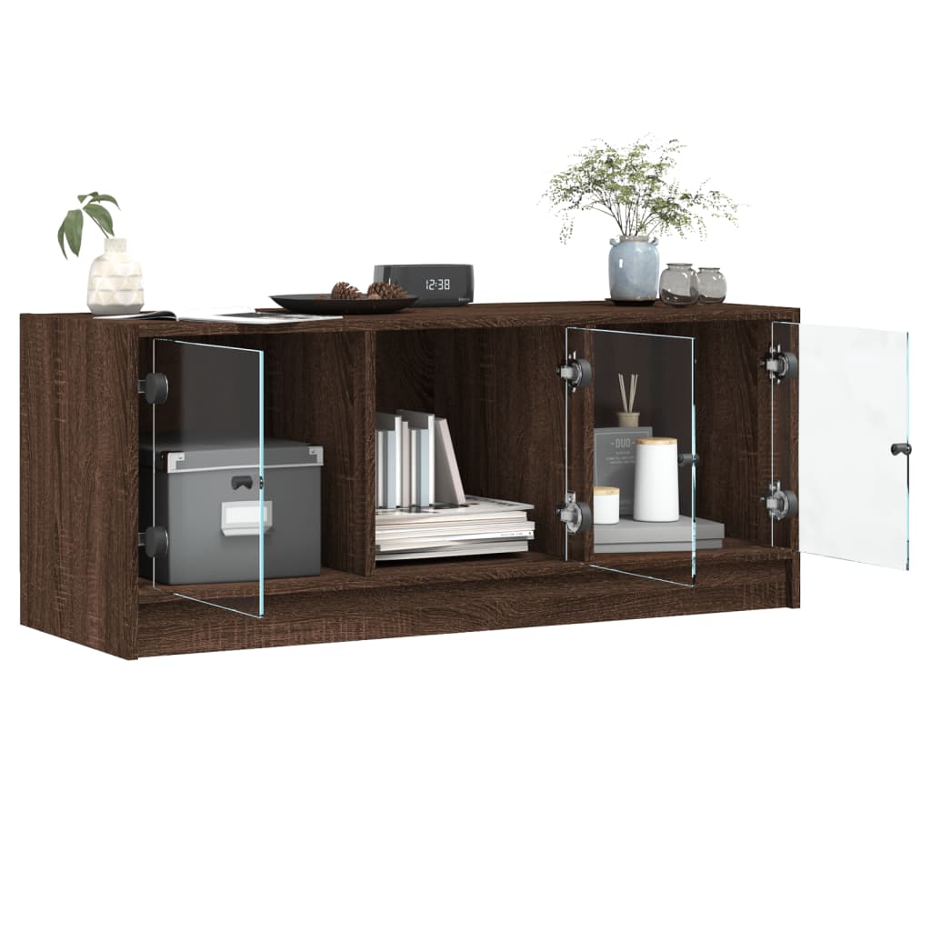 Móvel de TV c/ portas de vidro 102x37x42 cm carvalho castanho