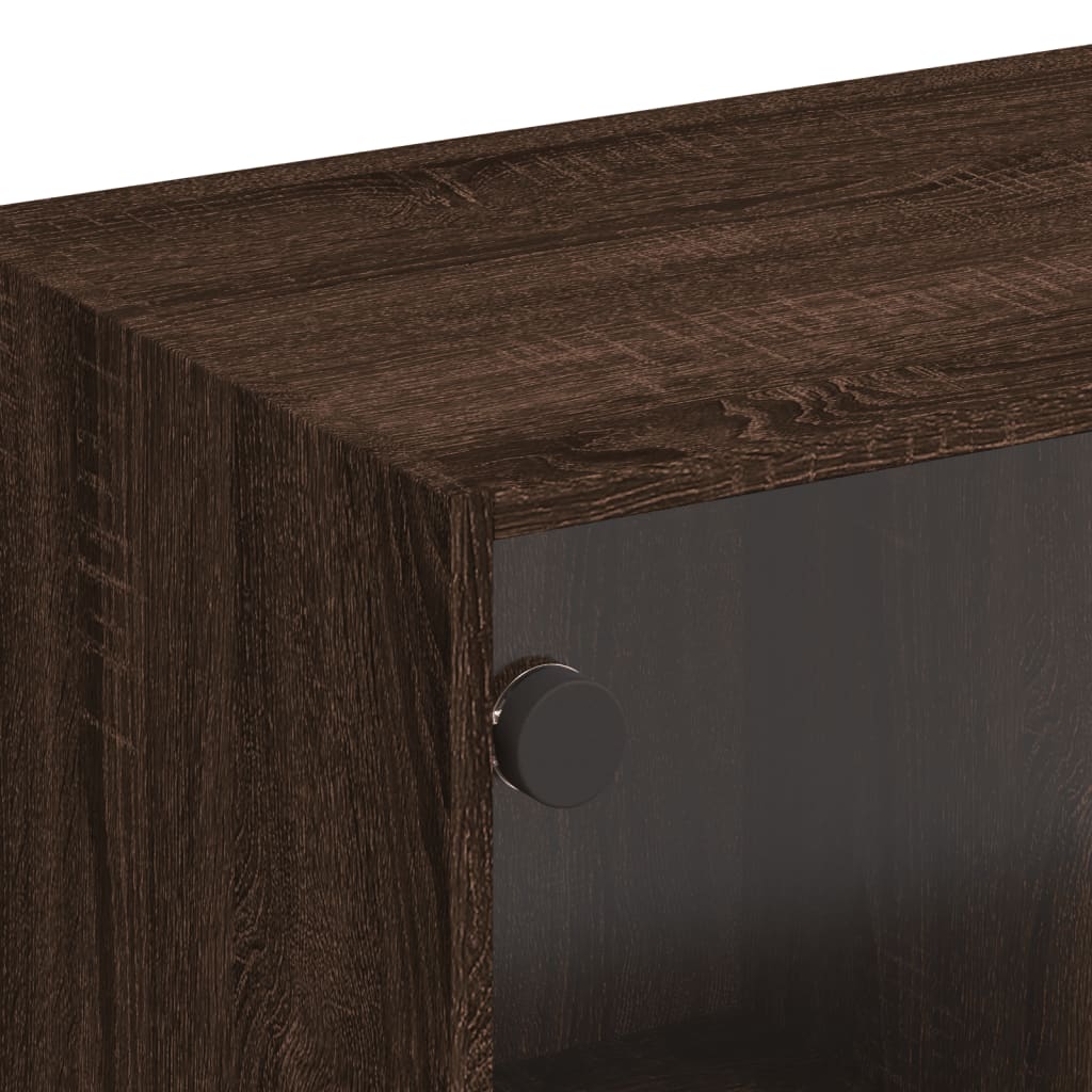 Móvel de TV c/ portas de vidro 102x37x42 cm carvalho castanho