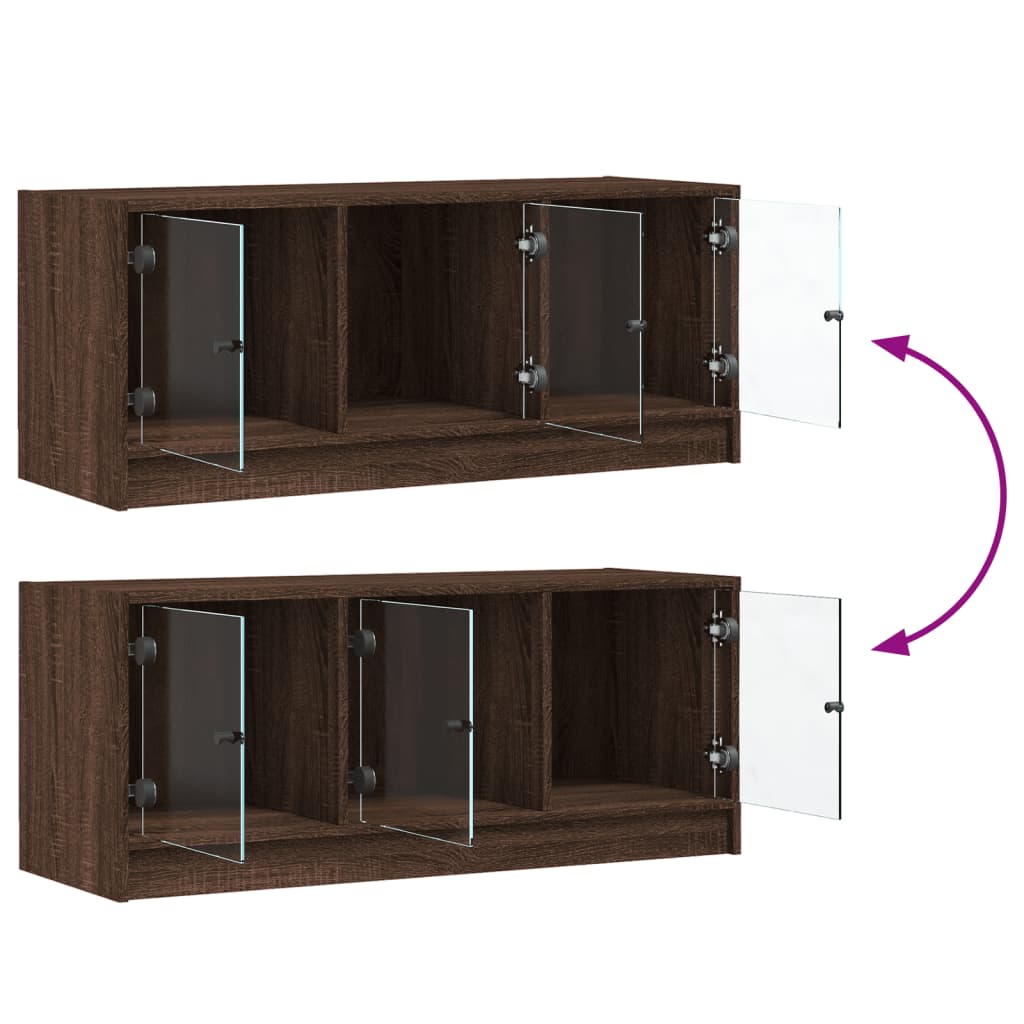 Móvel de TV c/ portas de vidro 102x37x42 cm carvalho castanho