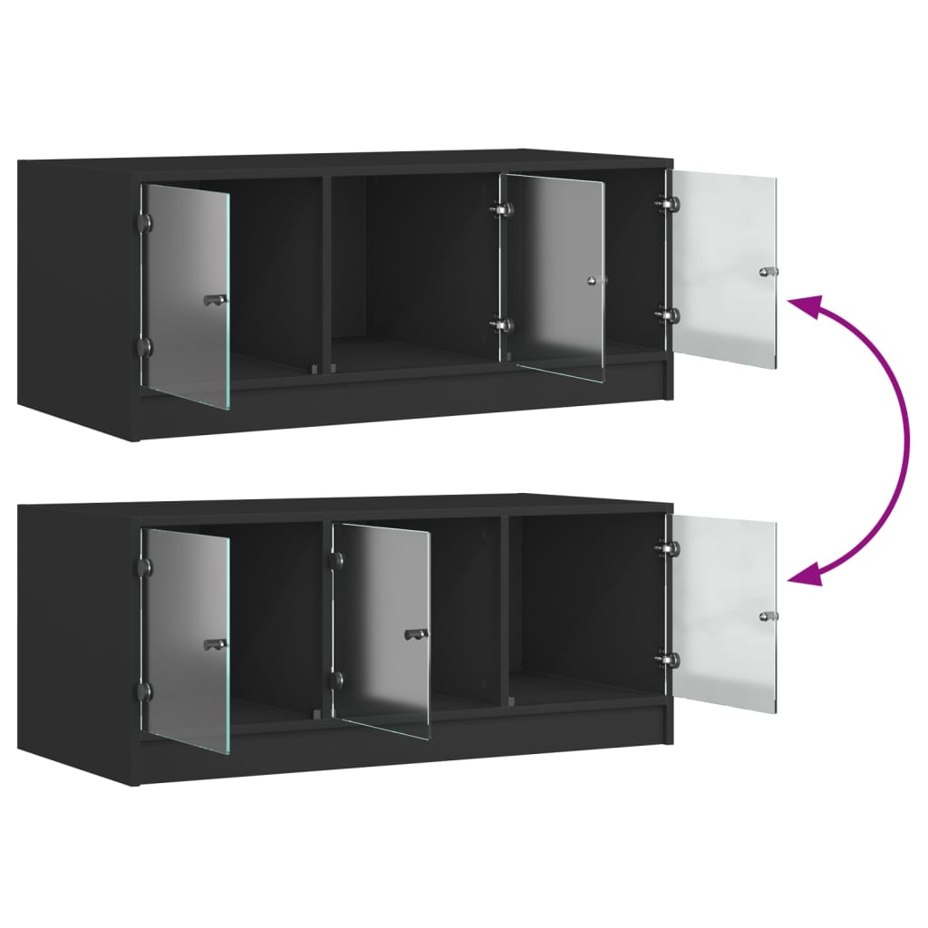 Mesa de centro c/ portas de vidro 102x50x42 cm preto