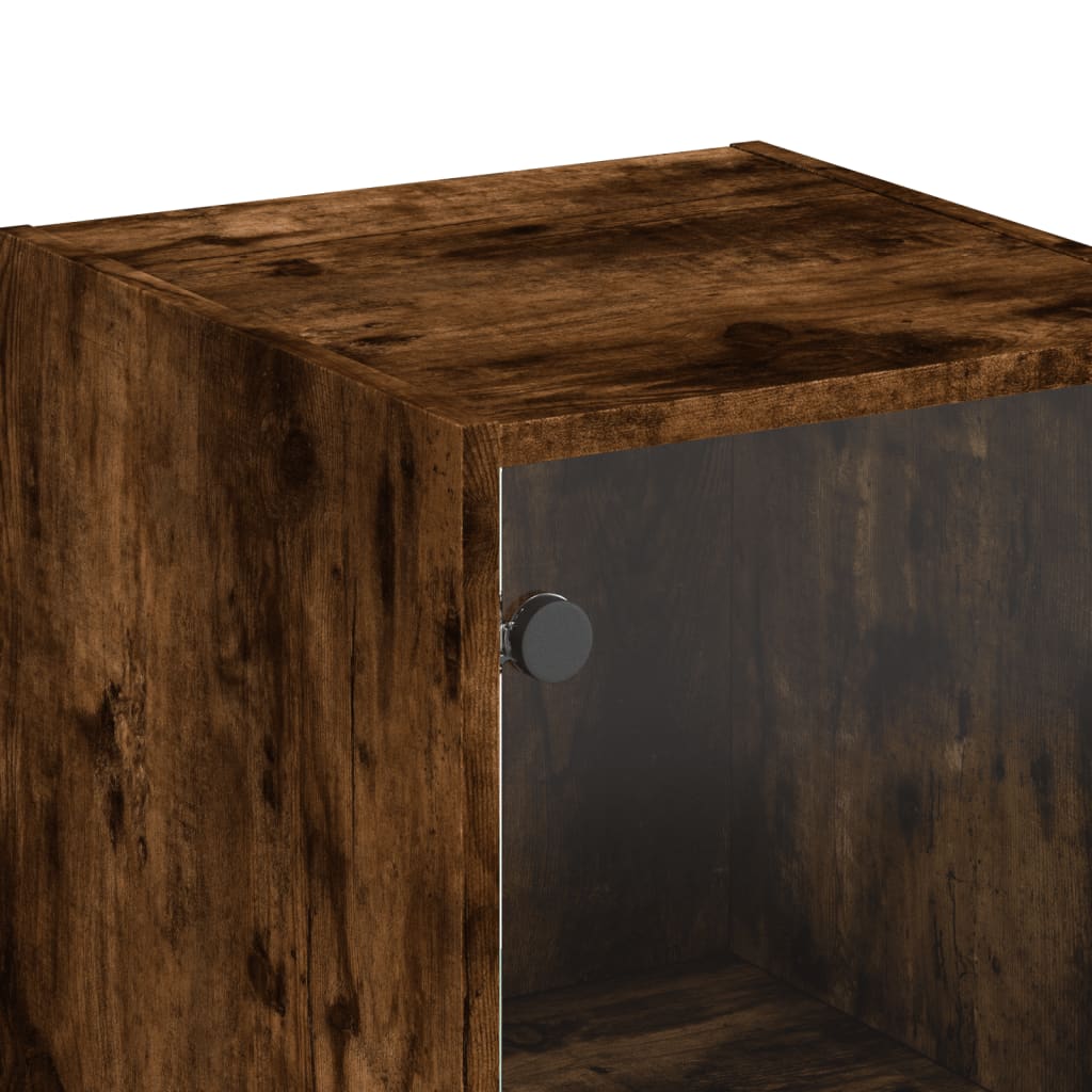 Aparador alto c/ portas de vidro 35x37x142 cm carvalho fumado