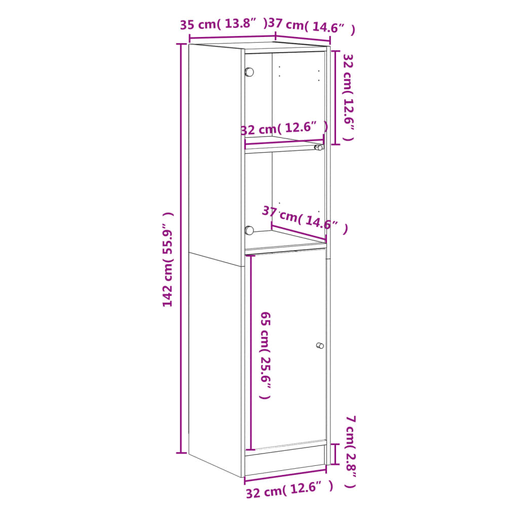 Aparador alto c/ porta de vidro 35x37x142 cm carvalho fumado